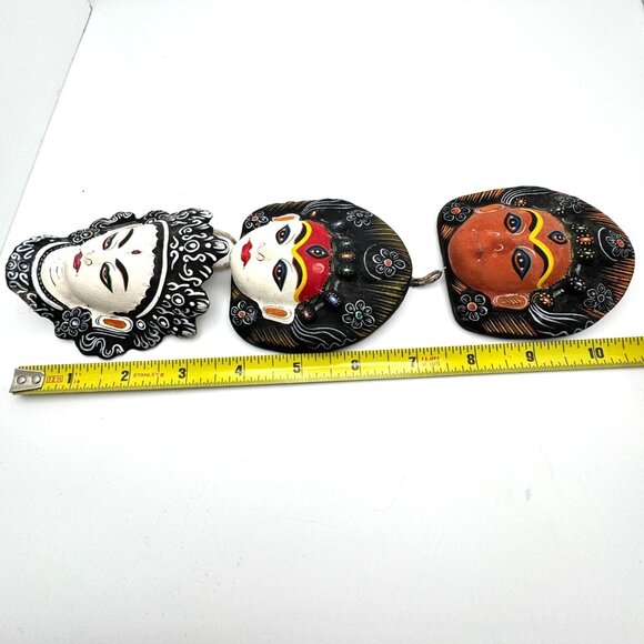 Tibetan Handcrafted Clay Masks Set of 3 Intricate Designs Vibrant Colors - Picture 3 of 9